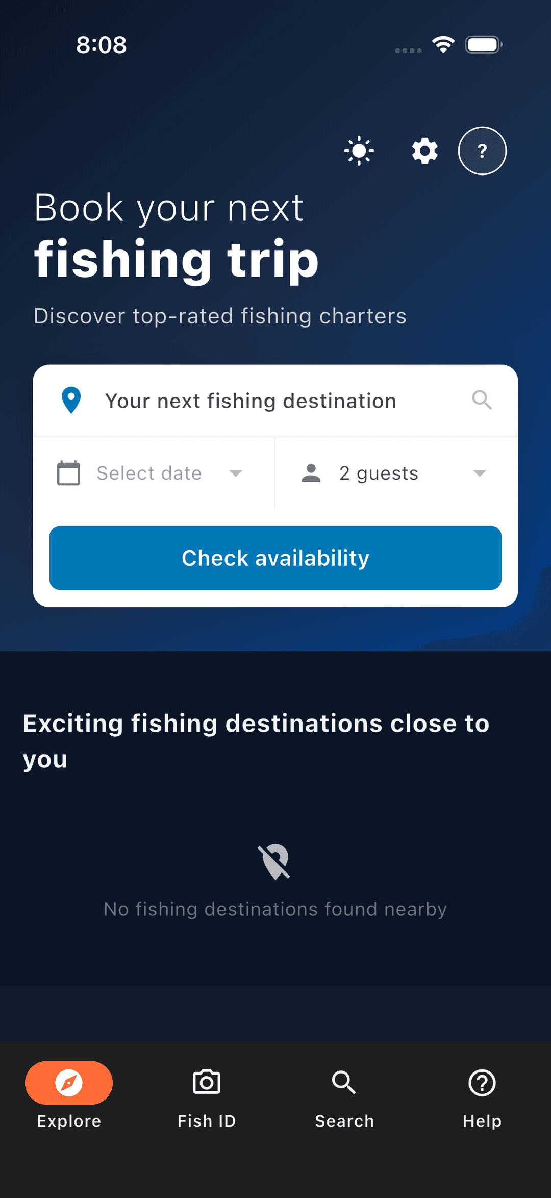 Chartrr home screen - book your next fishing trip