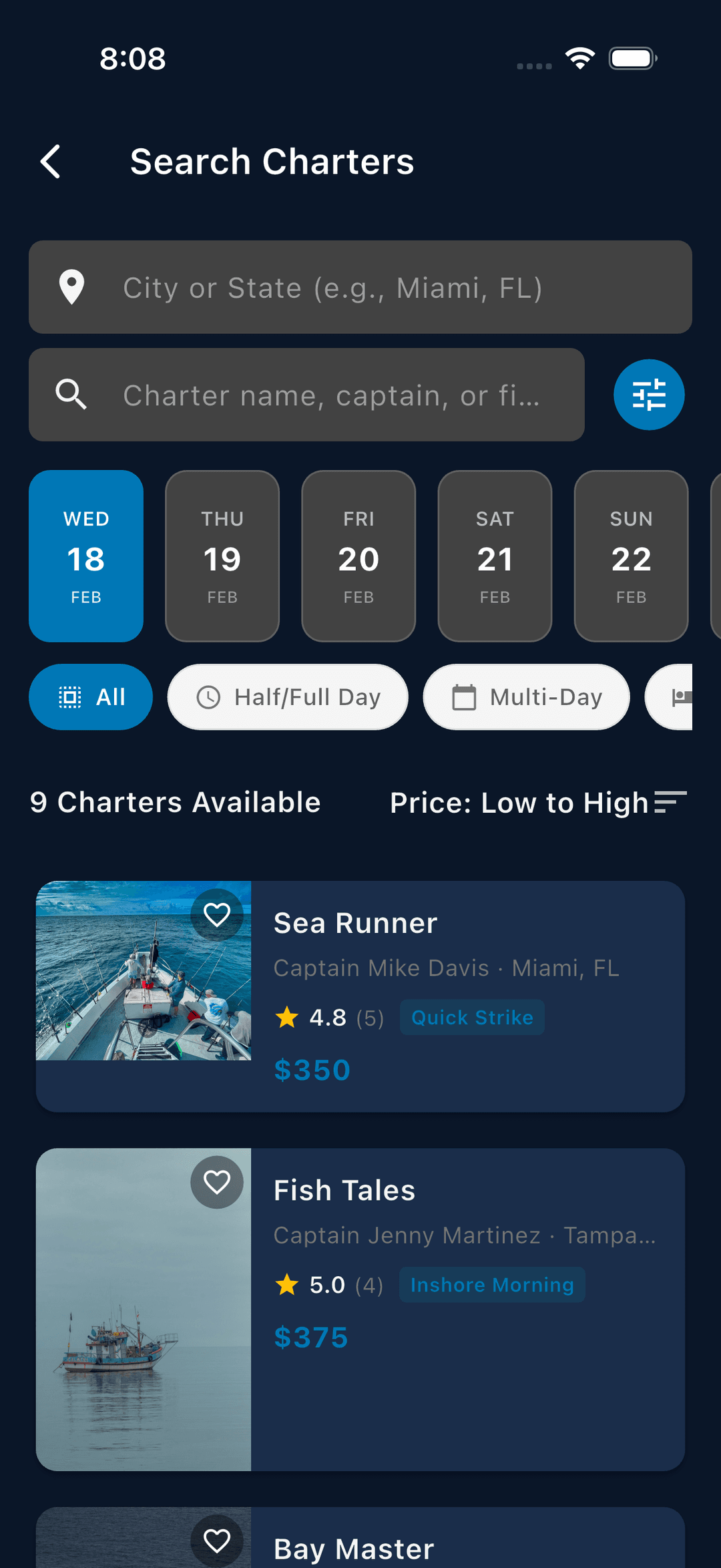 Chartrr search - browse fishing charters